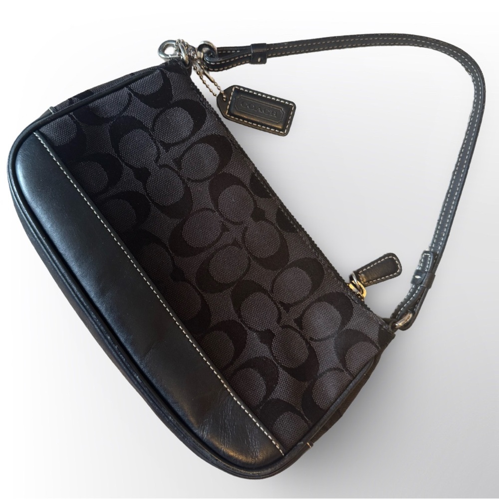 Coach Black Monogram Clutch with Leather Trim (EUC)